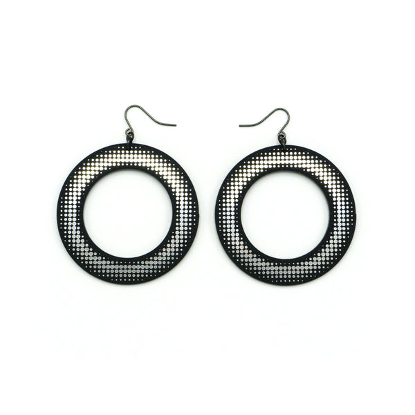 Loops 'Halftone (R)' // Acrylic Earrings - Brushed Silver, Black