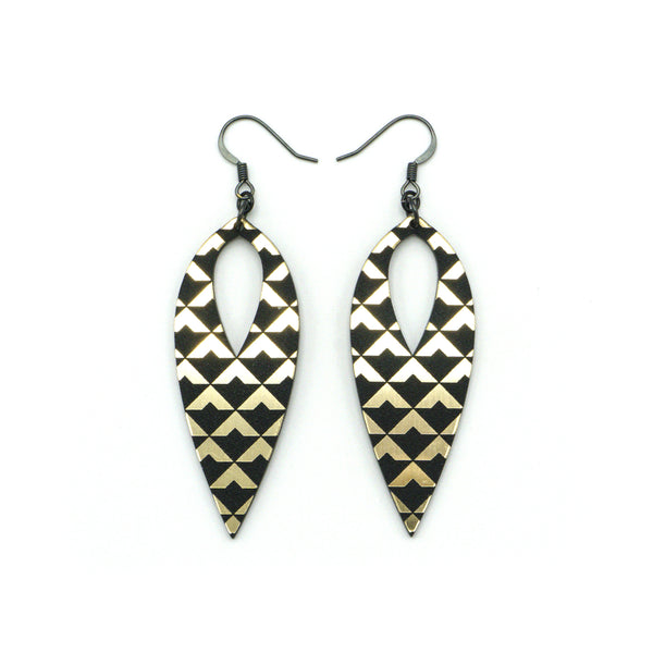 Nativas [30R] // Acrylic Earrings - Brushed Gold, Black