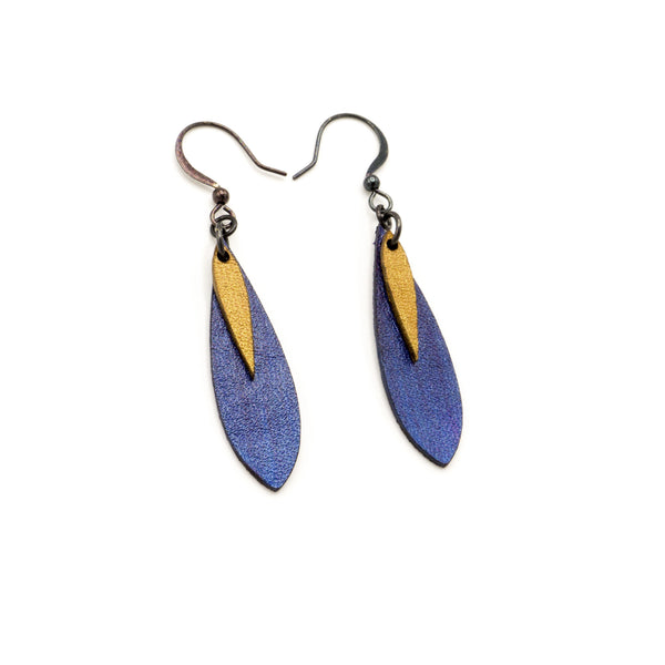 Innera // Leather Earrings - Purple Pearl, Gold