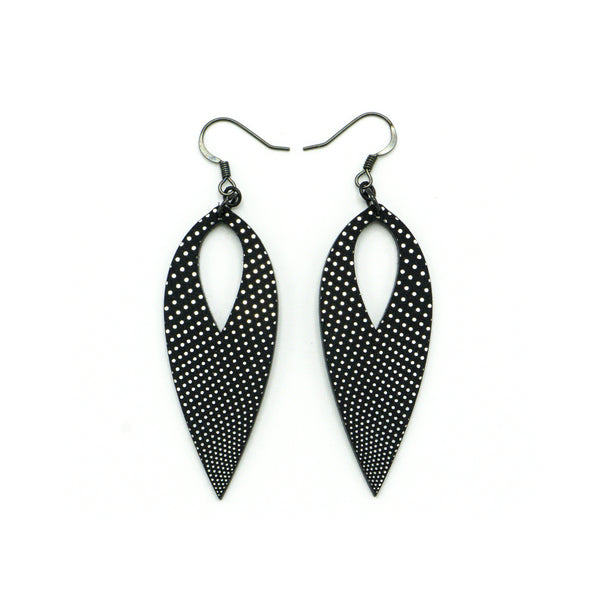Nativas [16R] // Acrylic Earrings - Brushed Silver, Black