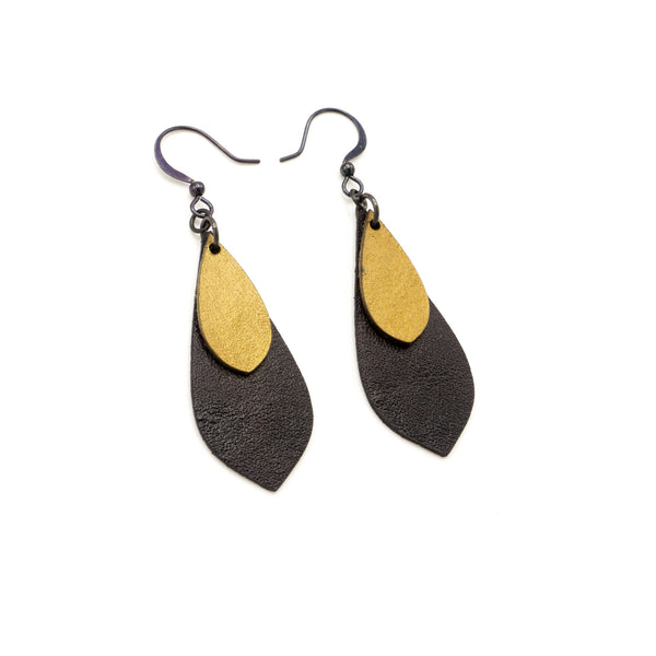 Innera // Leather Earrings - Black, Gold