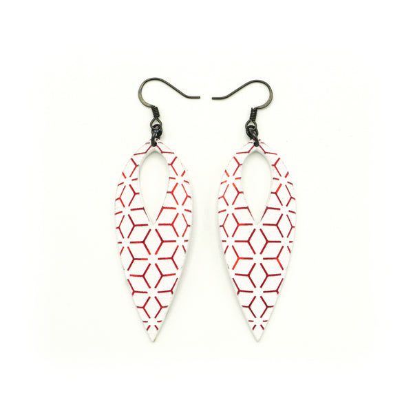 Nativas [25R] // Acrylic Earrings - Red Holograph, White