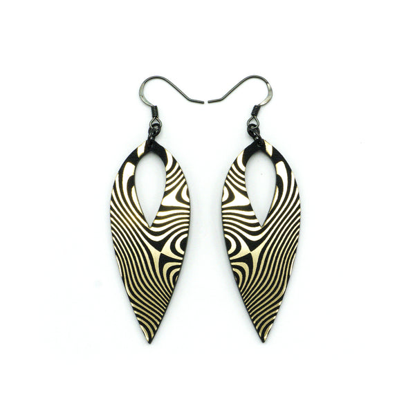 Nativas [35R] // Acrylic Earrings - Brushed Gold, Black
