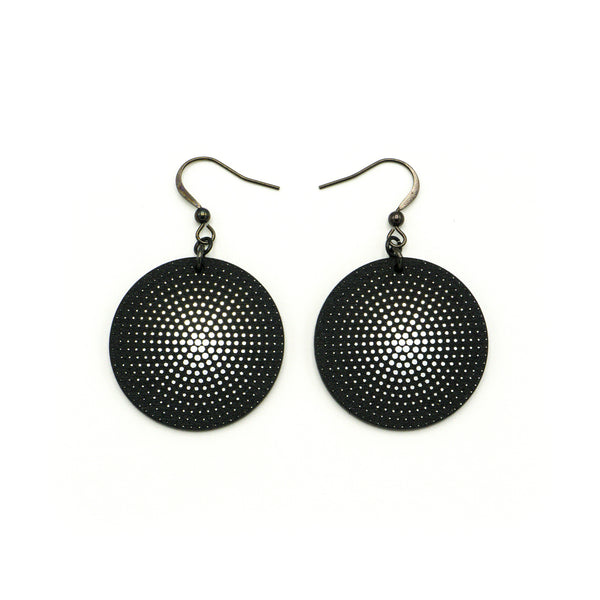Circles 'Halftone Burst (R)' // Acrylic Earrings - Brushed Silver, Black
