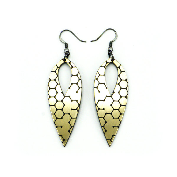 Nativas [04] // Acrylic Earrings - Brushed Gold, Black
