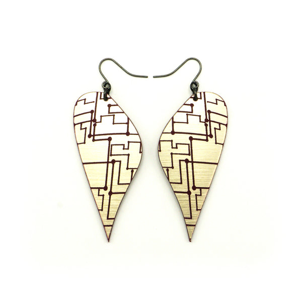 Kaitana 'Circuit' // Acrylic Earrings - Brushed Nickel, Burgundy