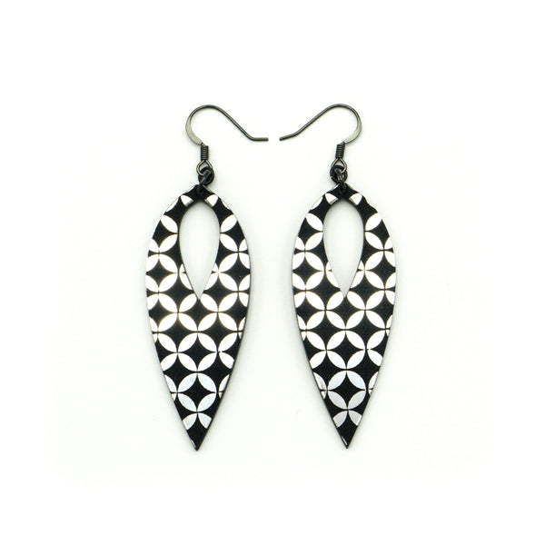 Nativas [26R] // Acrylic Earrings - Brushed Silver, Black