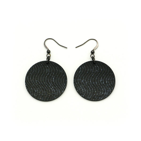 Circles 'Wavy Lines' // Acrylic Earrings - Black Galaxy, Black
