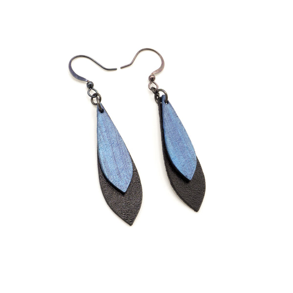 Innera // Leather Earrings - Black, Blue Pearl