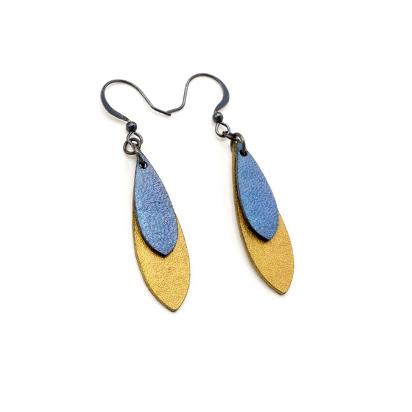 Innera // Leather Earrings - Gold, Blue Pearl