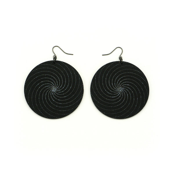Large Circles 'Spirals (R)' // Acrylic Earrings - Black Galaxy, Black