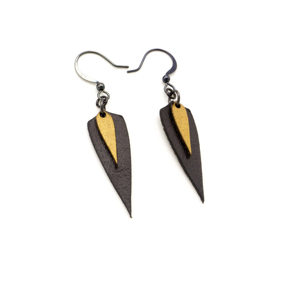 Innera // Leather Earrings - Black, Gold