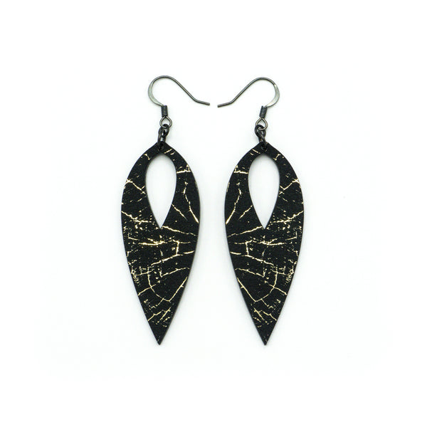 Nativas [37R] // Acrylic Earrings - Brushed Gold, Black