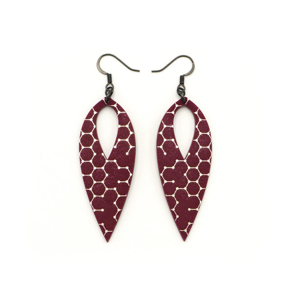 Nativas [04R] // Acrylic Earrings - Brushed Nickel, Burgundy