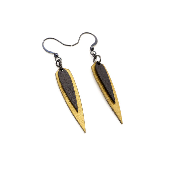 Innera // Leather Earrings - Gold, Black