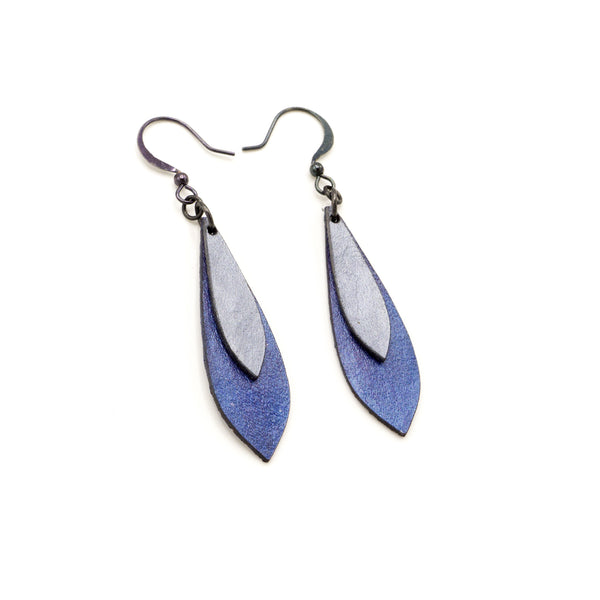 Innera // Leather Earrings - Purple Pearl, Silver