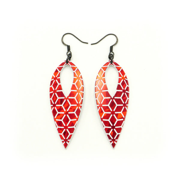 Nativas [25] // Acrylic Earrings - Red Holograph, White