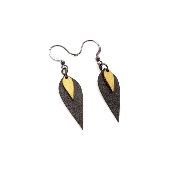 Innera // Leather Earrings - Black, Gold