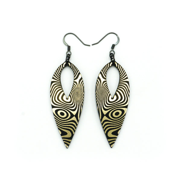 Nativas [34R] // Acrylic Earrings - Brushed Gold, Black
