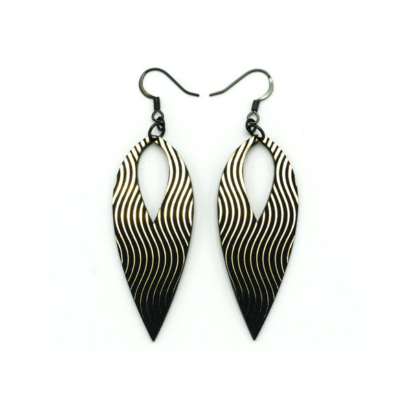 Nativas [07R] // Acrylic Earrings - Brushed Gold, Black