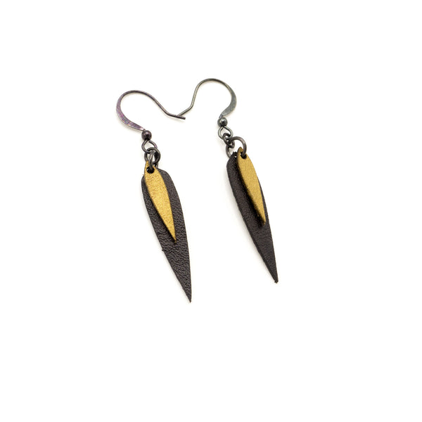 Innera // Leather Earrings - Black, Gold