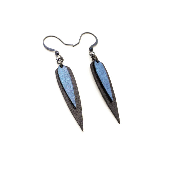 Innera // Leather Earrings - Black, Blue Pearl