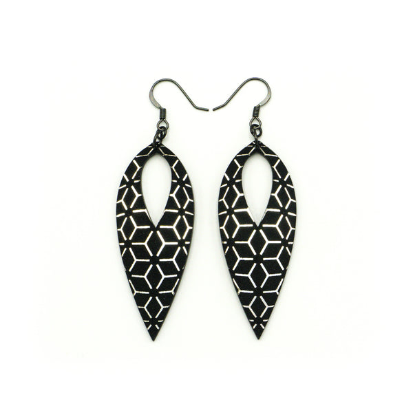 Nativas [25R] // Acrylic Earrings - Brushed Silver, Black