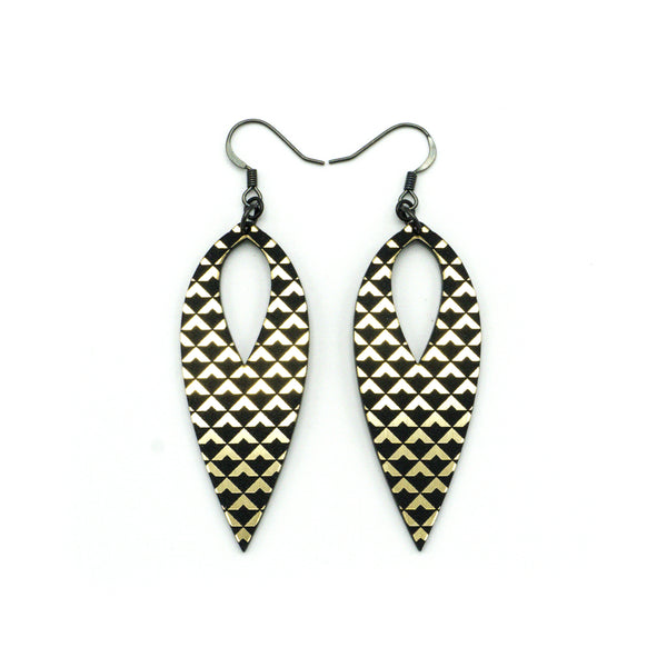 Nativas [29R] // Acrylic Earrings - Brushed Gold, Black