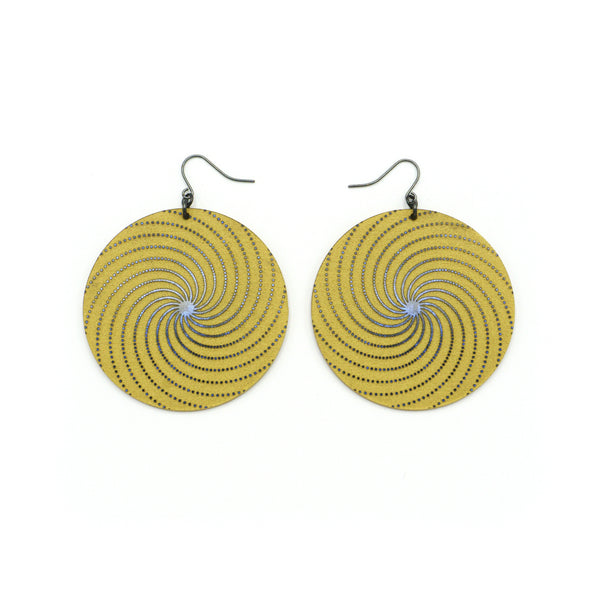 Large Circles 'Spirals (R)' // Acrylic Earrings - Celestial Blue, Gold