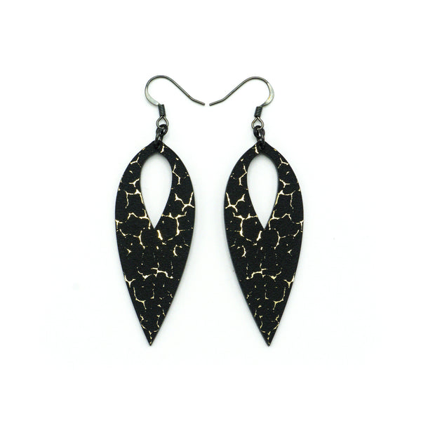 Nativas [39R] // Acrylic Earrings - Brushed Gold, Black