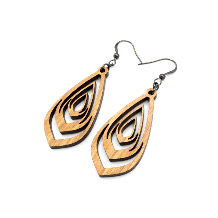 Gem Point 07 [S] // Wood Earrings - Cherry - LIGHT RAZOR DESIGN STUDIO