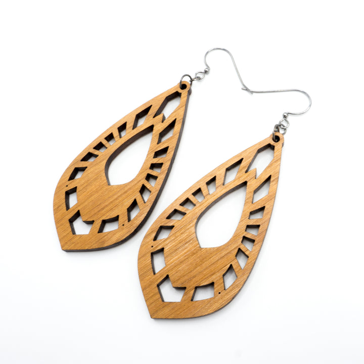Gem Point 05 [L] // Wood Earrings - Cherry - LIGHT RAZOR DESIGN STUDIO