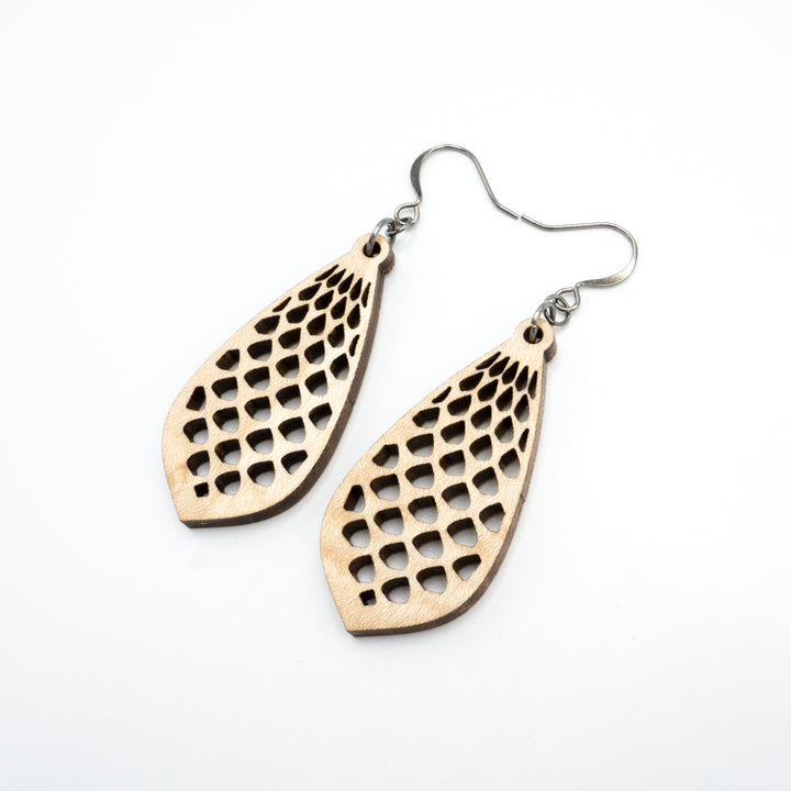 Gem Point 01 [S] // Wood Earrings - Curly Maple - LIGHT RAZOR DESIGN STUDIO