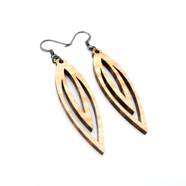 Totem 07 [S] // Wood Earrings - Curly Maple - LIGHT RAZOR DESIGN STUDIO