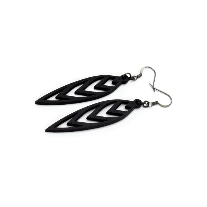 Totem 05 [S] // Leather Earrings - Black - LIGHT RAZOR DESIGN STUDIO