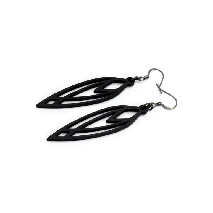 Totem 04 [S] // Leather Earrings - Black - LIGHT RAZOR DESIGN STUDIO