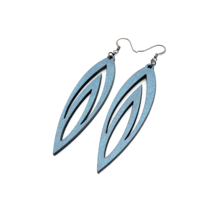 Totem 08 [L] // Leather Earrings - Blue Pearl - LIGHT RAZOR DESIGN STUDIO