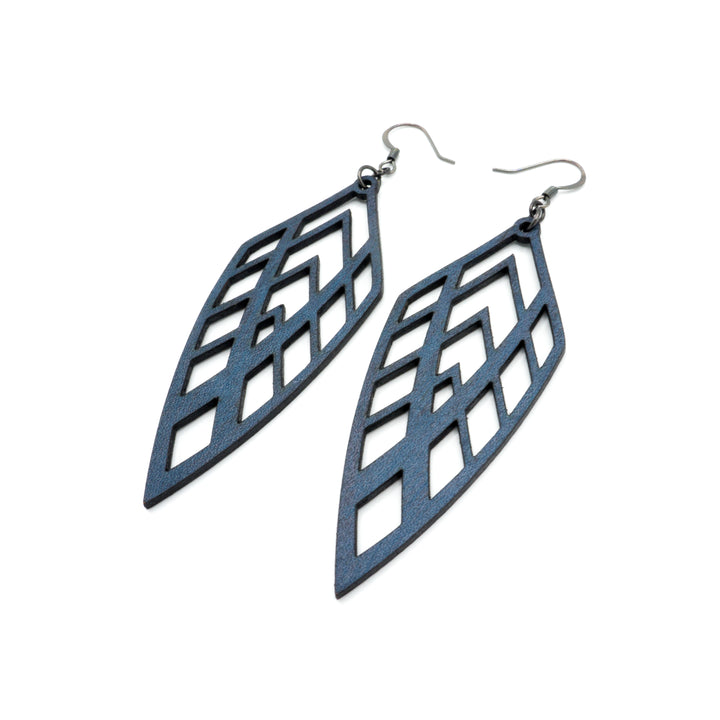 Arrowhead 02 [L] // Leather Earrings - Navy Blue - LIGHT RAZOR DESIGN STUDIO