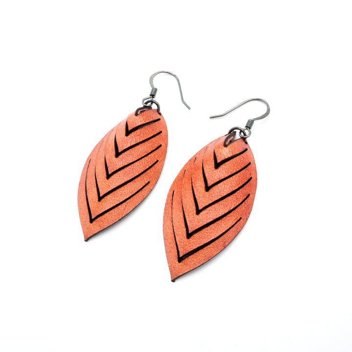 Terrabyte 14 [S] // Leather Earrings - Orange - LIGHT RAZOR DESIGN STUDIO