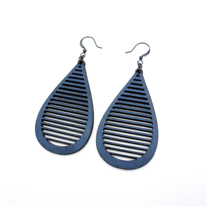 Drop 04 [L] // Leather Earrings - Navy Blue - LIGHT RAZOR DESIGN STUDIO