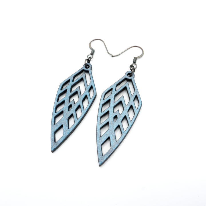 Arrowhead 02 [S] // Leather Earrings - Blue Pearl - LIGHT RAZOR DESIGN STUDIO