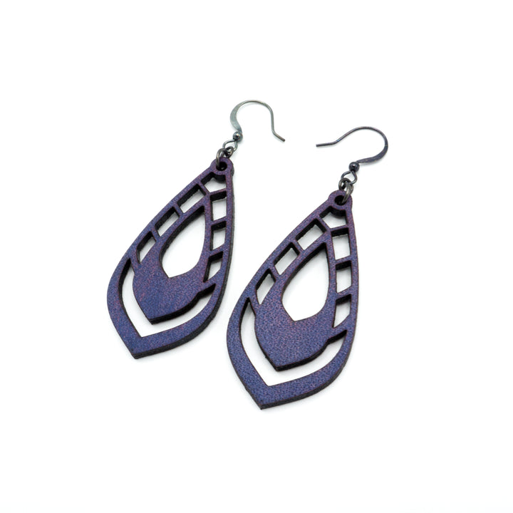 Gem Point 04 [M] // Leather Earrings - Purple - LIGHT RAZOR DESIGN STUDIO