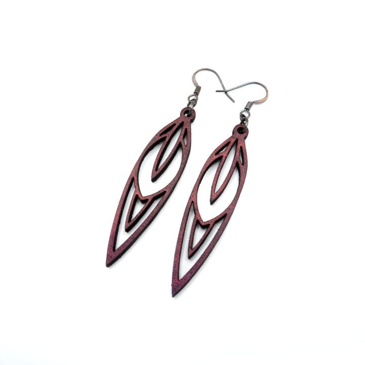 Totem 02 [S] // Leather Earrings - Mulberry - LIGHT RAZOR DESIGN STUDIO