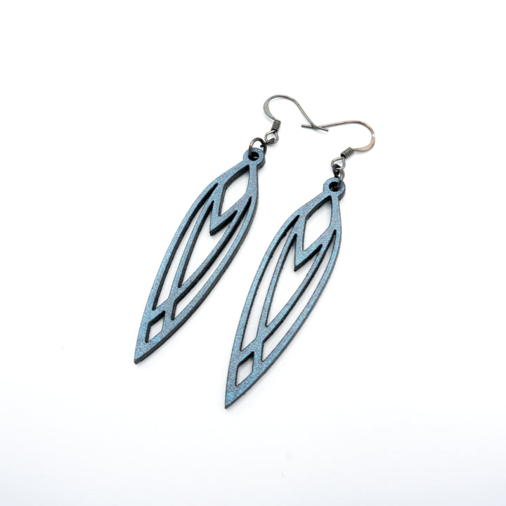Totem 04 [S] // Leather Earrings - Blue Pearl - LIGHT RAZOR DESIGN STUDIO