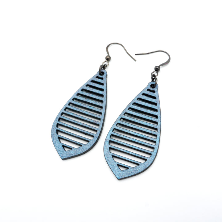 Gem Point 11 [M] // Leather Earrings - Blue Pearl - LIGHT RAZOR DESIGN STUDIO