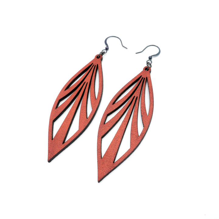 Petal 03 [L] // Leather Earrings - Red - LIGHT RAZOR DESIGN STUDIO