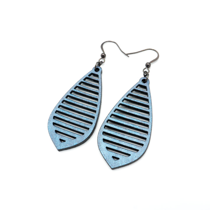Gem Point 10 [M] // Leather Earrings - Blue Pearl - LIGHT RAZOR DESIGN STUDIO