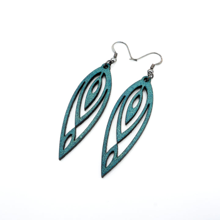 Totem 06 [S] // Leather Earrings - Turquoise - LIGHT RAZOR DESIGN STUDIO
