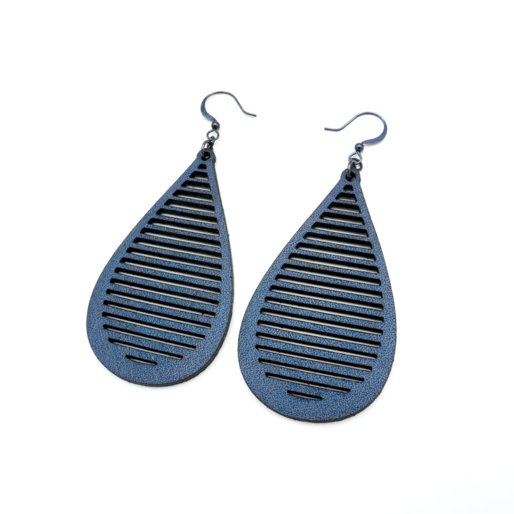 Drop 05 [L] // Leather Earrings - Navy Blue - LIGHT RAZOR DESIGN STUDIO