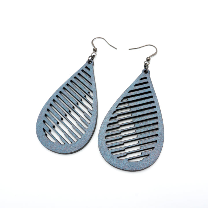 Drop 06 [L] // Leather Earrings - Blue Pearl - LIGHT RAZOR DESIGN STUDIO